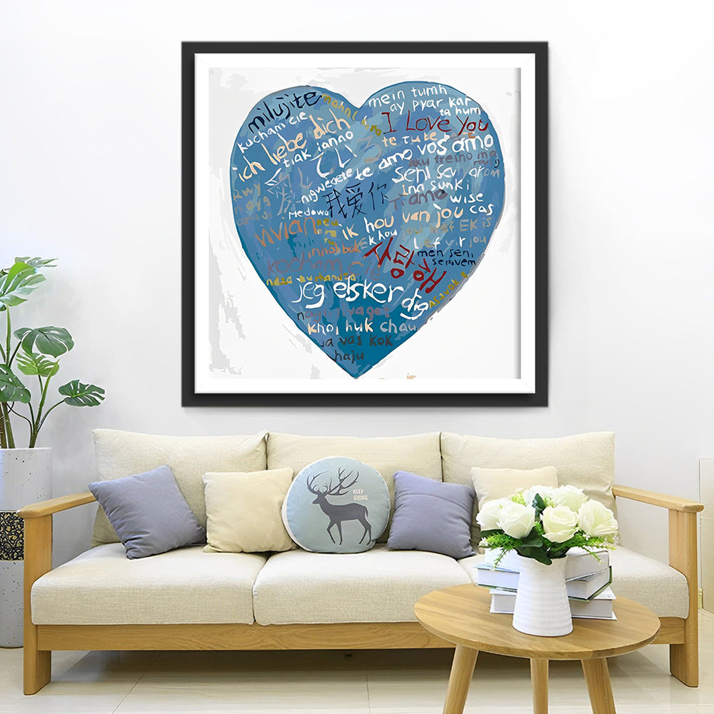 Een Hart Gevuld met ‘Ik Hou van Jou’ in Alle Talen Diamond Painting