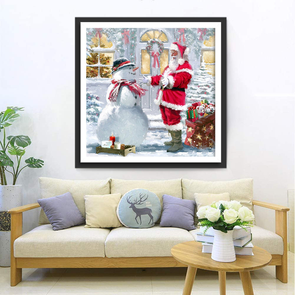Een Hartelijke Ontmoeting tussen de Kerstman en de Sneeuwman Diamond Painting