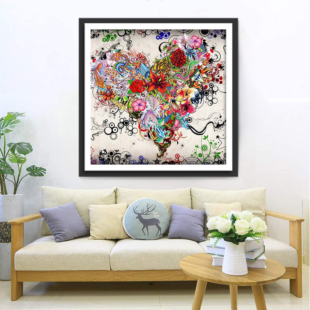 Een Hartvorm van Diverse Bloemen Diamond Painting