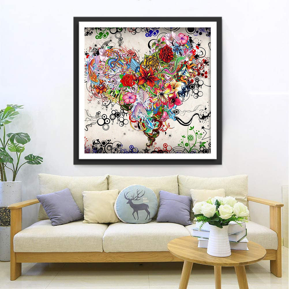Een Hartvorm van Diverse Bloemen Diamond Painting