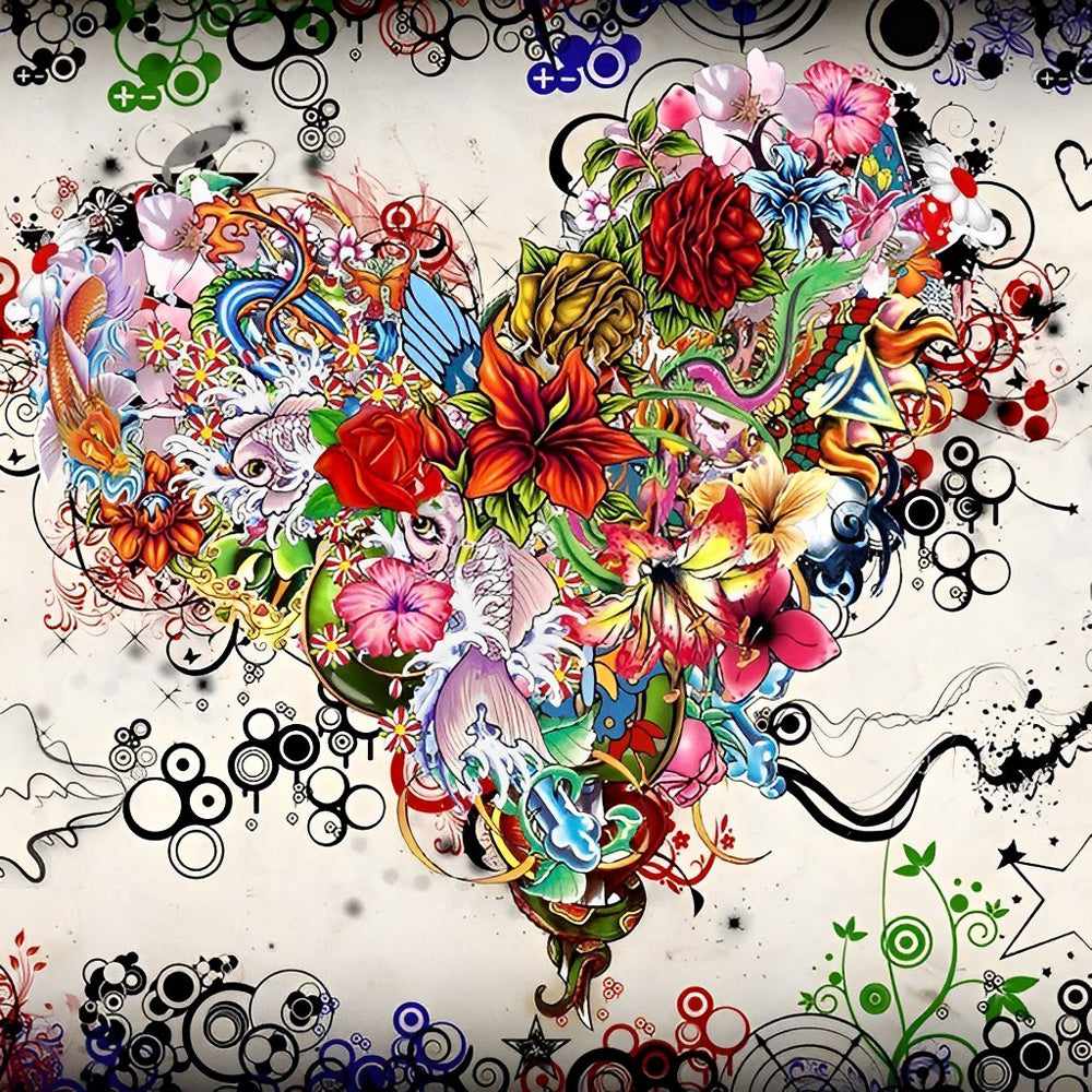 Een Hartvorm van Diverse Bloemen Diamond Painting