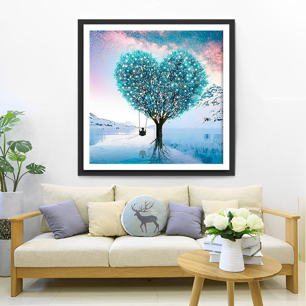Een hartvormige Boom vol Lichtgevende Bladeren Diamond Painting