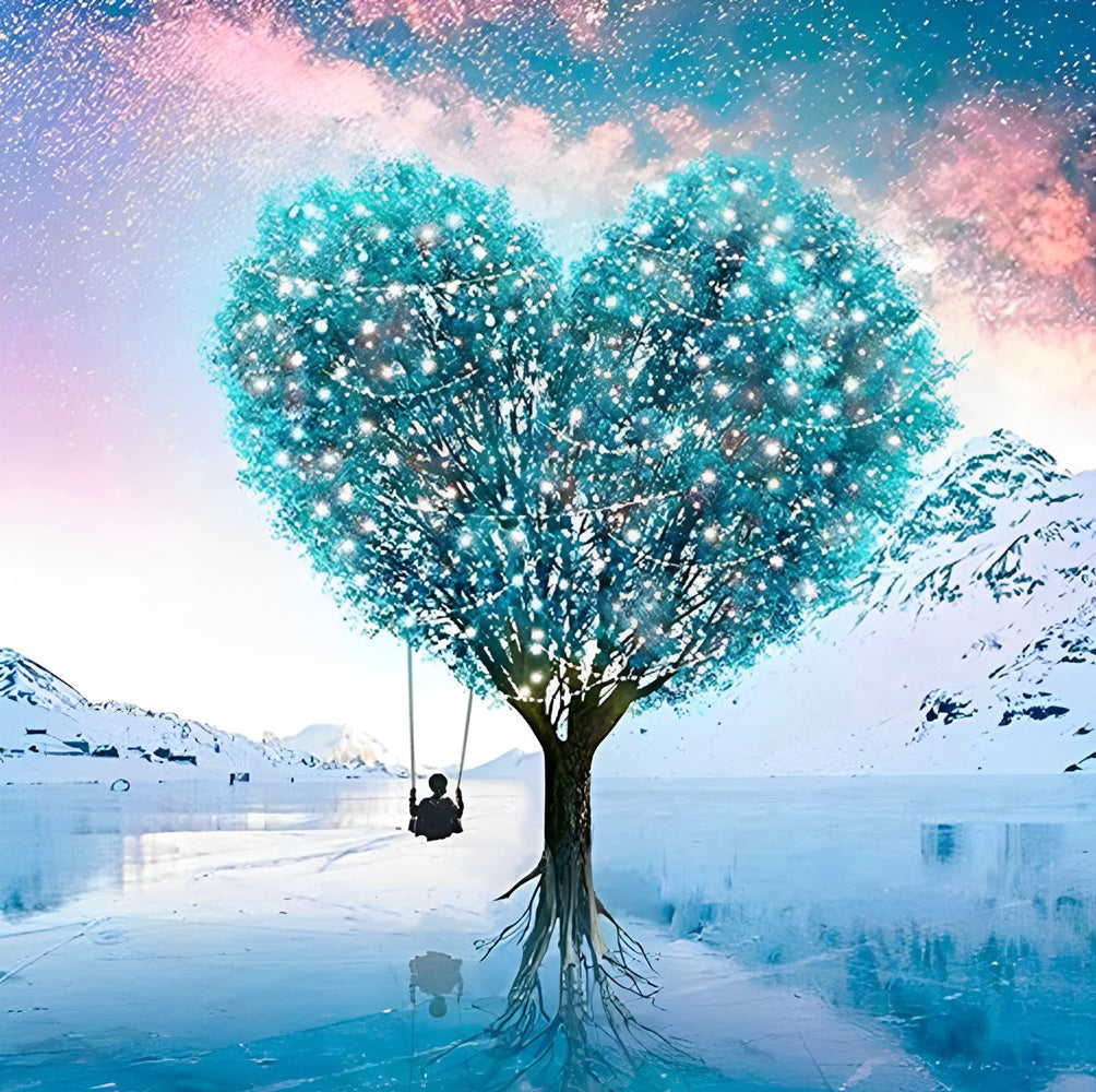Een hartvormige Boom vol Lichtgevende Bladeren Diamond Painting