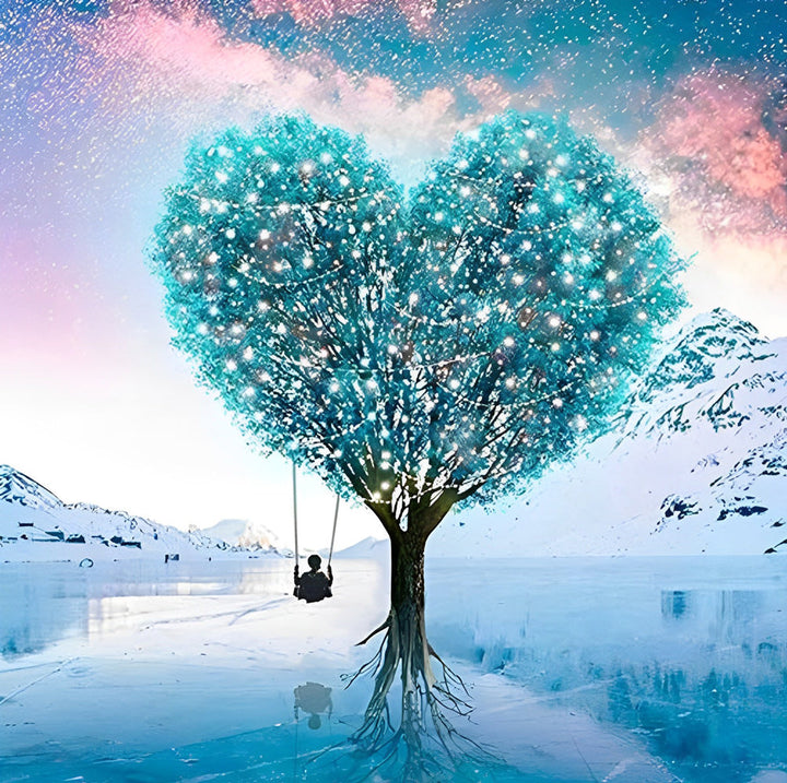 Een hartvormige Boom vol Lichtgevende Bladeren Diamond Painting
