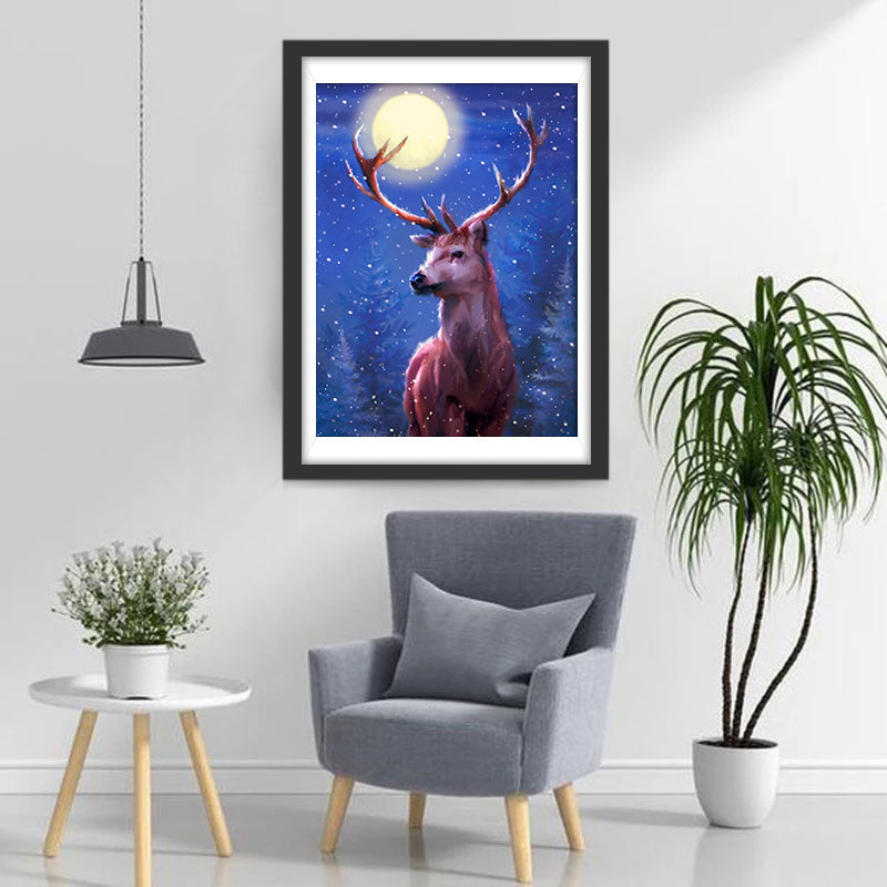 Een Hert bij Volle Maan Diamond Painting