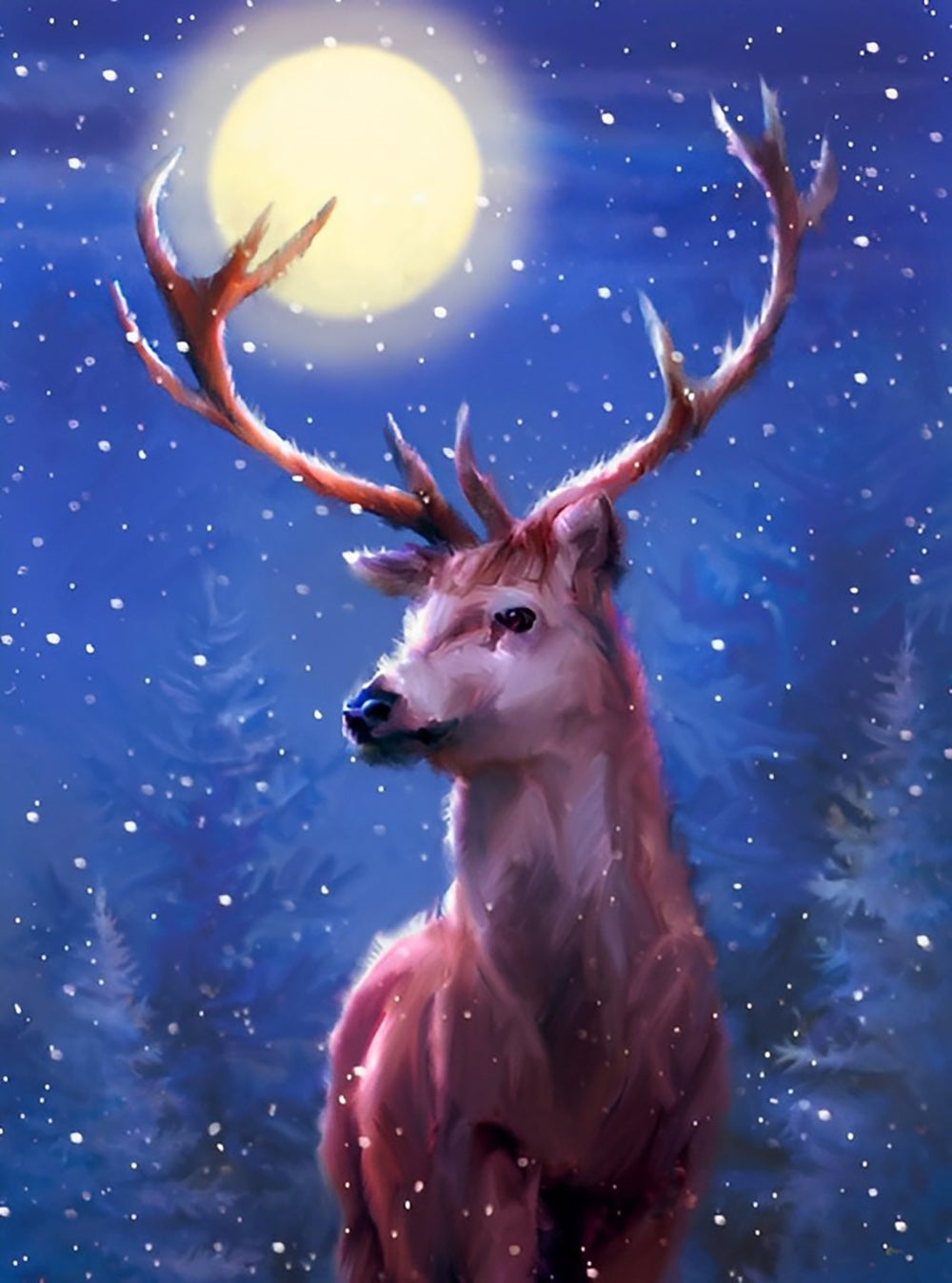 Een Hert bij Volle Maan Diamond Painting