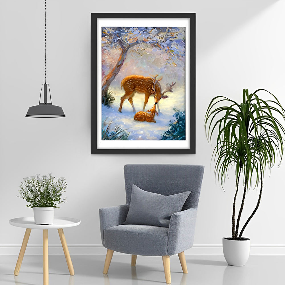 Een Hert Kust een Hertje in het Bos Diamond Painting