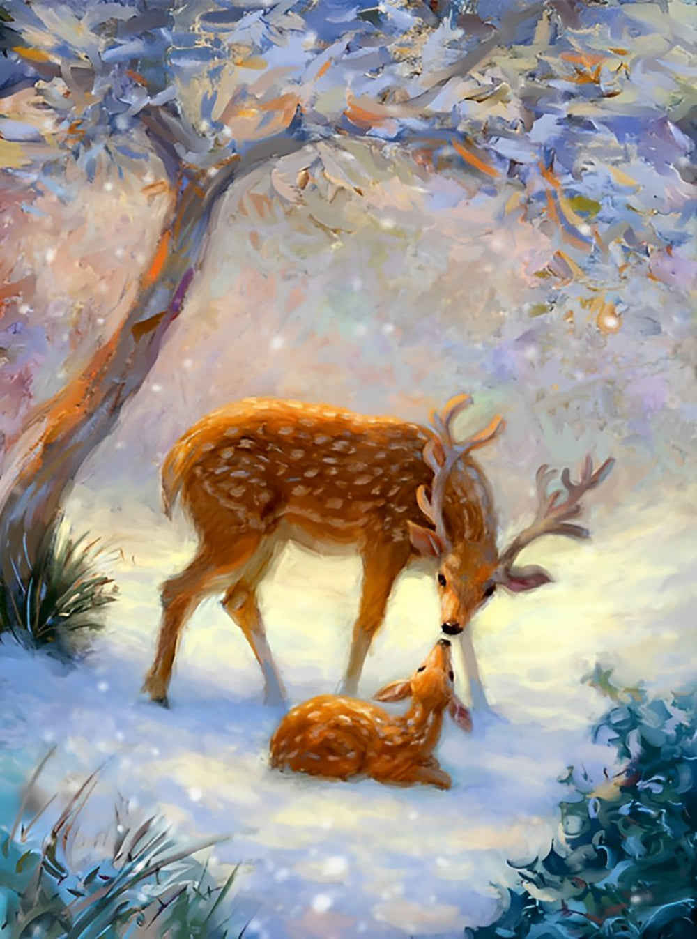 Een Hert Kust een Hertje in het Bos Diamond Painting