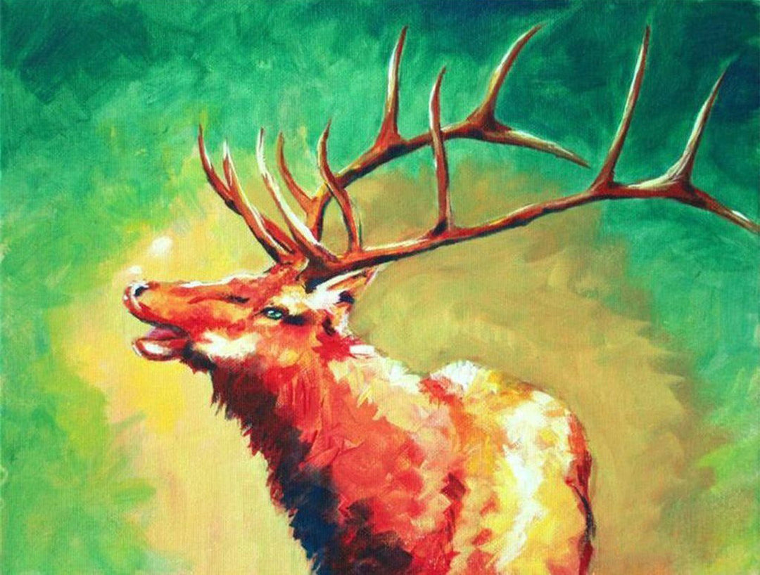 Een Hert op een Gele en Groene Achtergrond Diamond Painting
