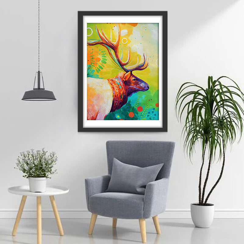 Een Hert op een Kleurrijke Abstracte Achtergrond Diamond Painting