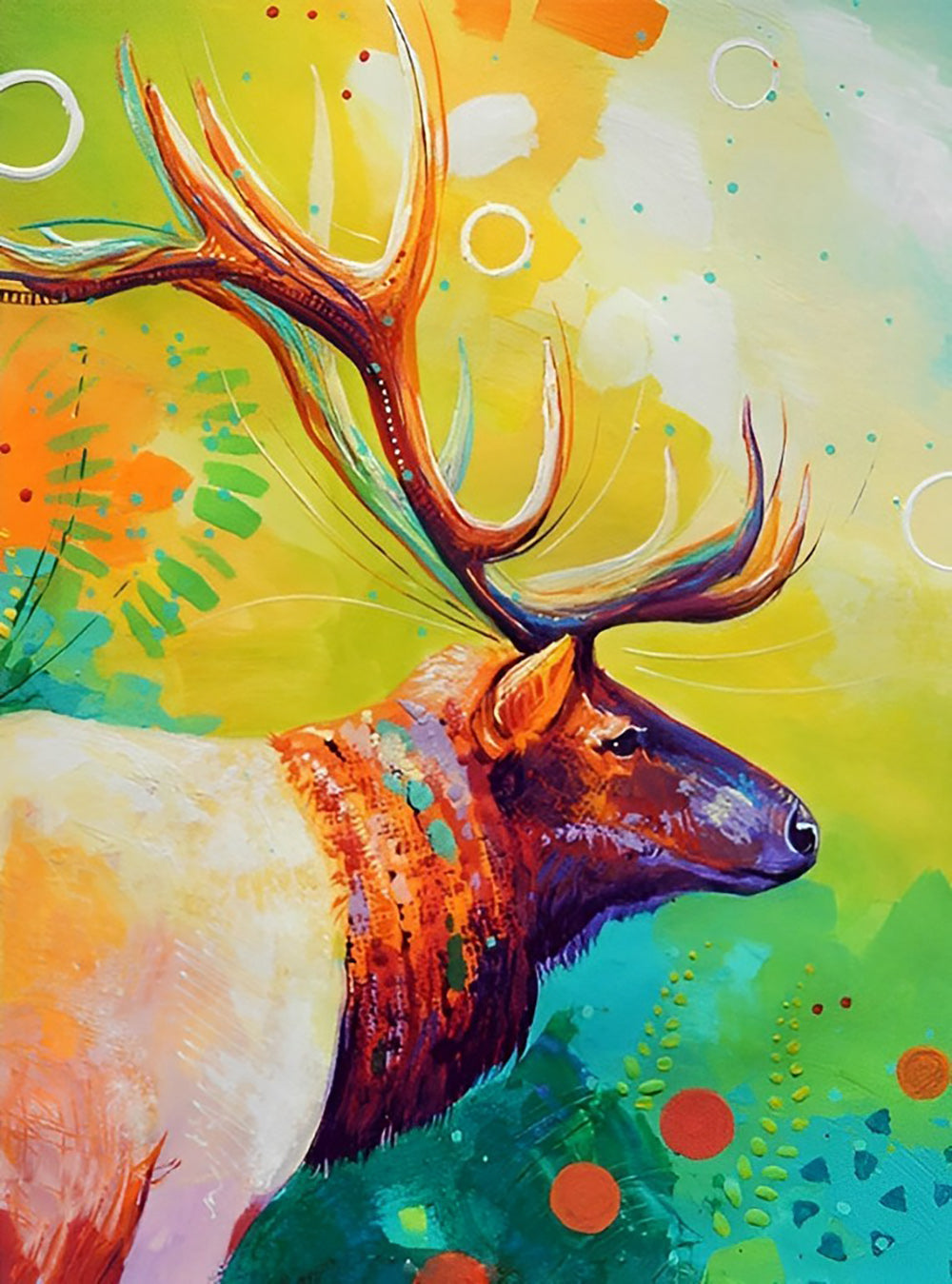 Een Hert op een Kleurrijke Abstracte Achtergrond Diamond Painting