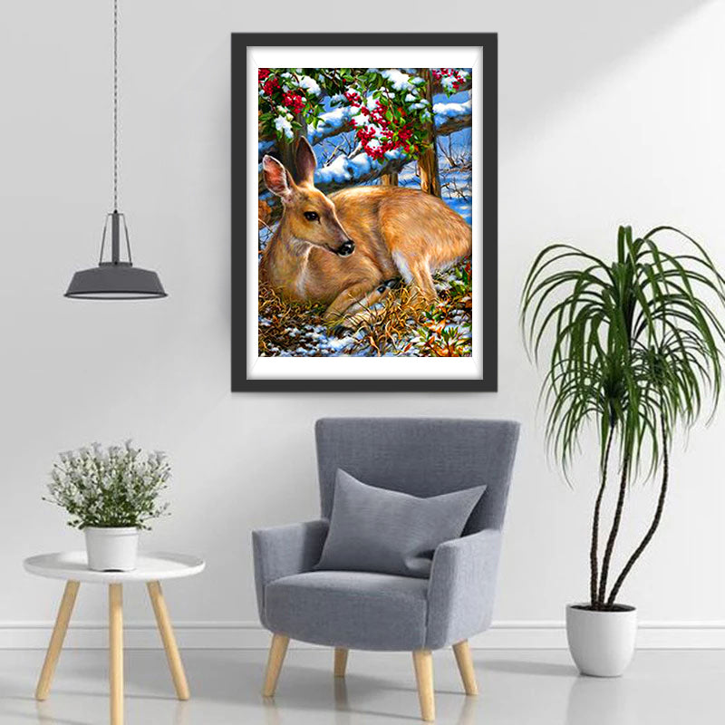 Een Hert tussen de Rode Vruchten Diamond Painting