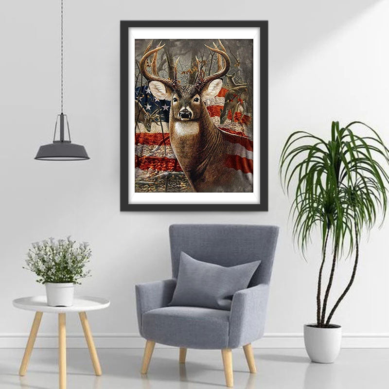Een Hert voor de Amerikaanse Vlag Diamond Painting