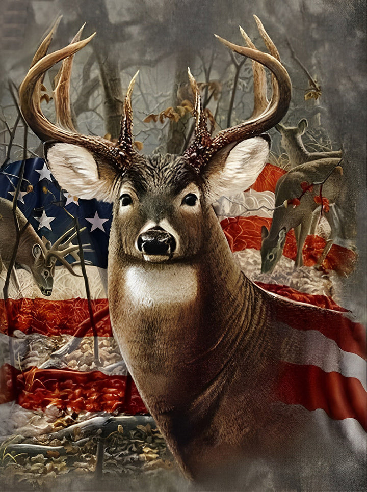 Een Hert voor de Amerikaanse Vlag Diamond Painting
