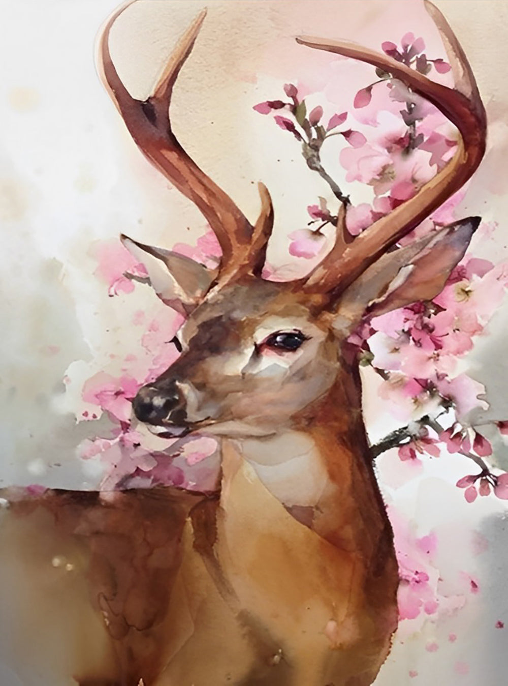 Een Hert voor een Roze Bloeiende Boom Diamond Painting