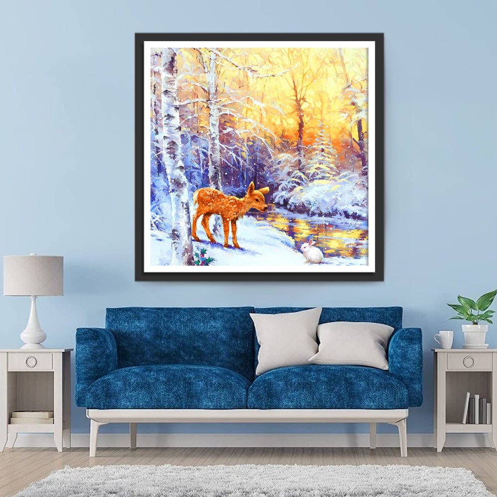 Een Hertje en een Wit Konijn Diamond Painting