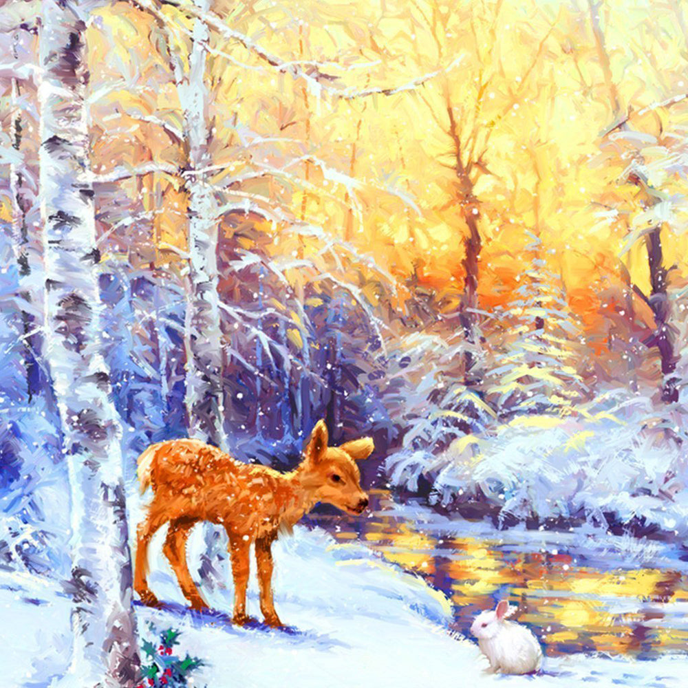 Een Hertje en een Wit Konijn Diamond Painting