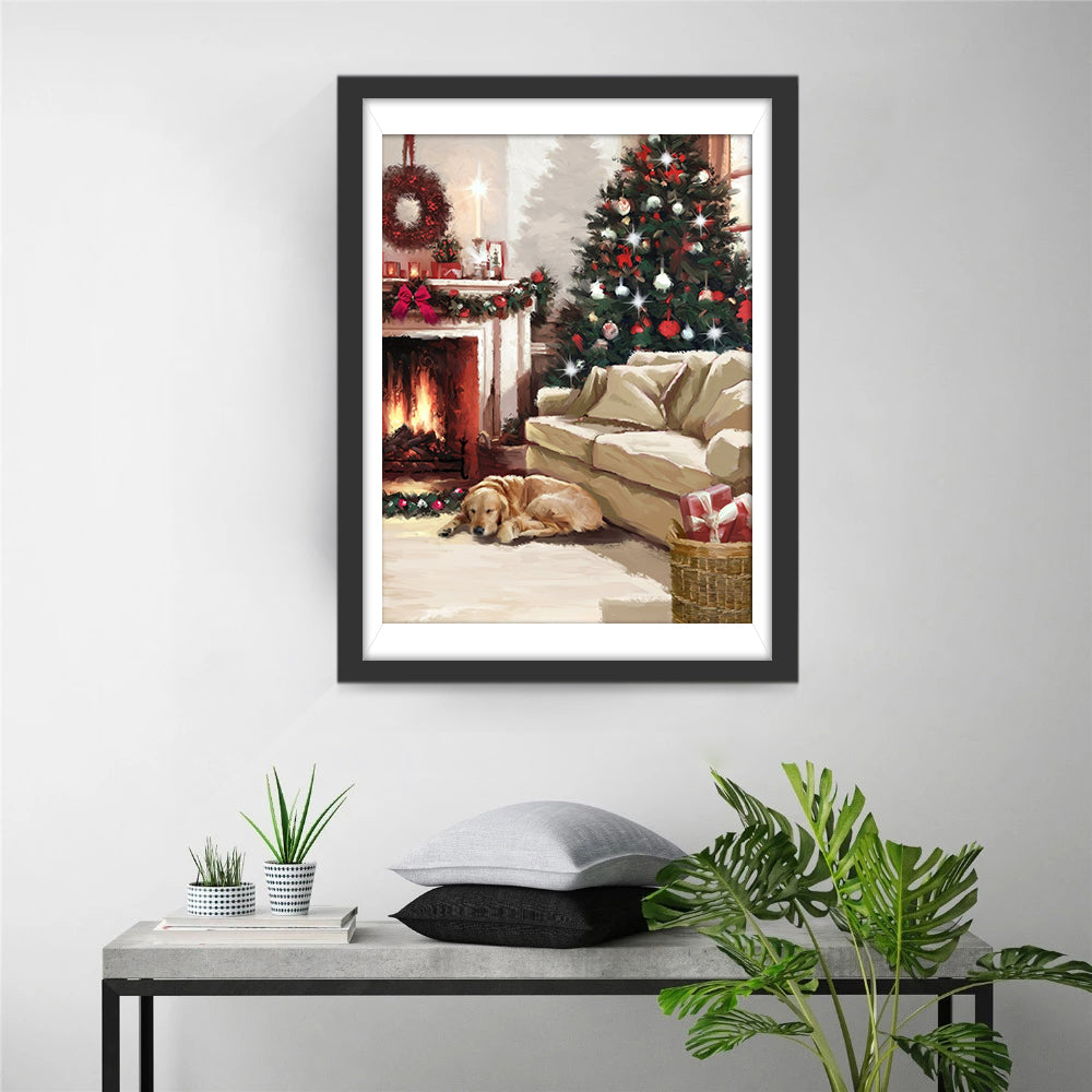 Een Hond die op een Warm Tapijt Ligt Diamond Painting