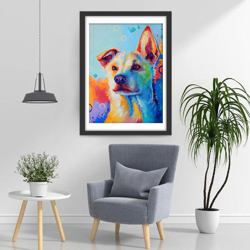 Een hond met één oor Dat naar Beneden Hangt en één oor dat omhoog Staat Diamond Painting