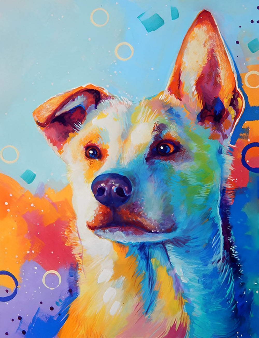 Een hond met één oor Dat naar Beneden Hangt en één oor dat omhoog Staat Diamond Painting