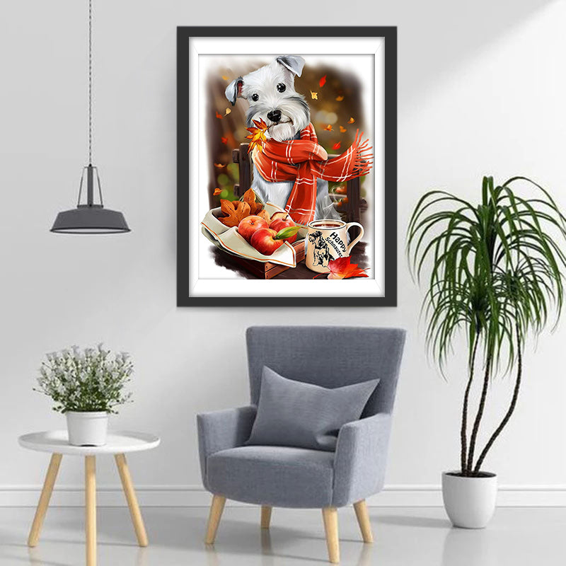 Een Hond met een Rode Sjaal tijdens de Afternoon Tea Diamond Painting