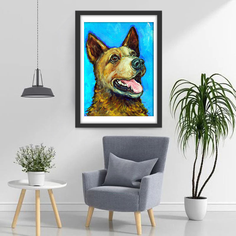 Een Blije Hond op een Blauwe Achtergrond Diamond Painting