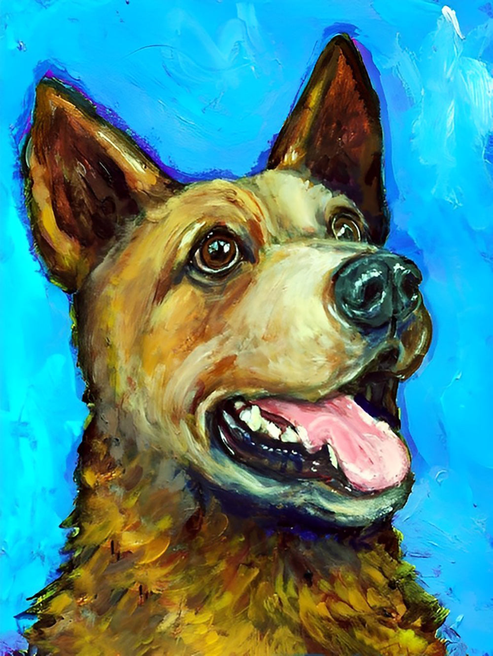 Een Blije Hond op een Blauwe Achtergrond Diamond Painting