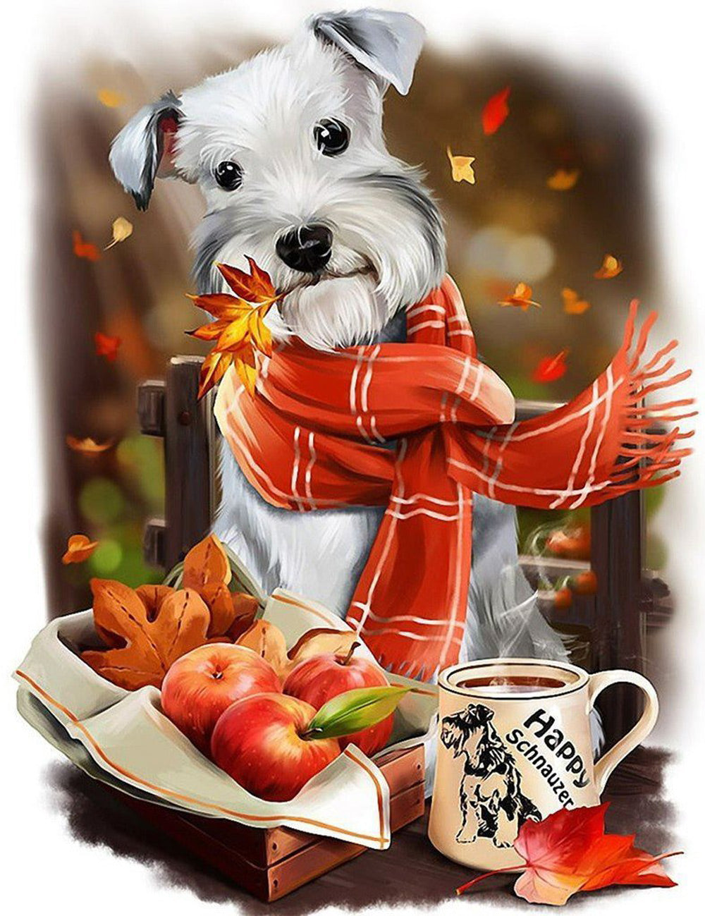 Een Hond met een Rode Sjaal tijdens de Afternoon Tea Diamond Painting
