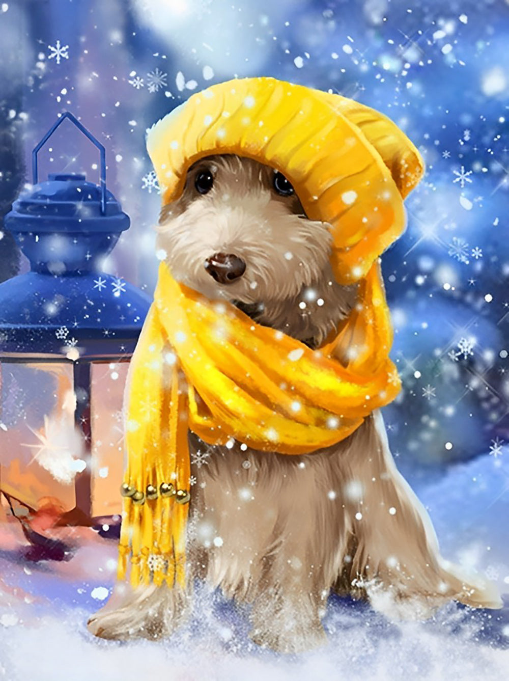 Een Hond met een Sjaal op een Besneeuwde Dag Diamond Painting