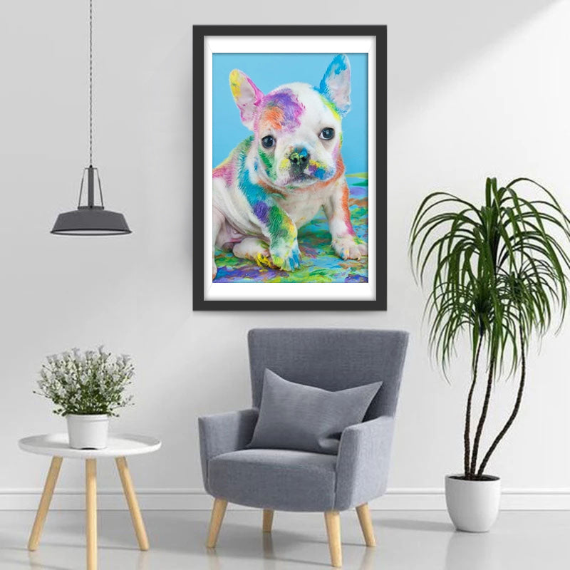 Een Hond met Kleurrijke Verf op zijn Lichaam Diamond Painting