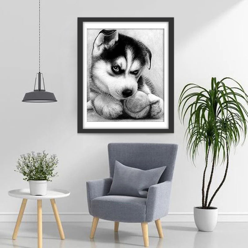 Een Husky Speelt Tennis Diamond Painting