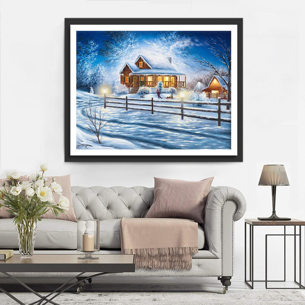 Een Hutje in de Sneeuw Diamond Painting