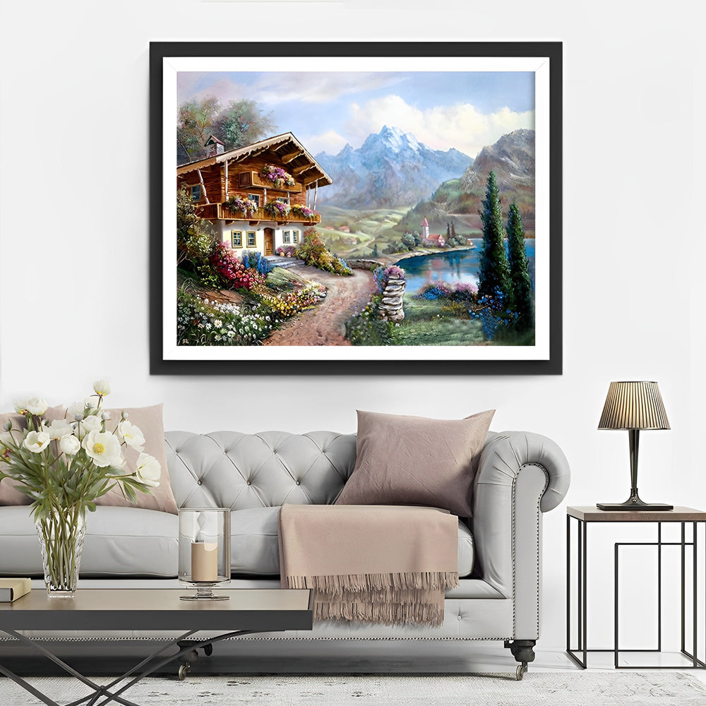 Een Hutje tegen de Berg Diamond Painting