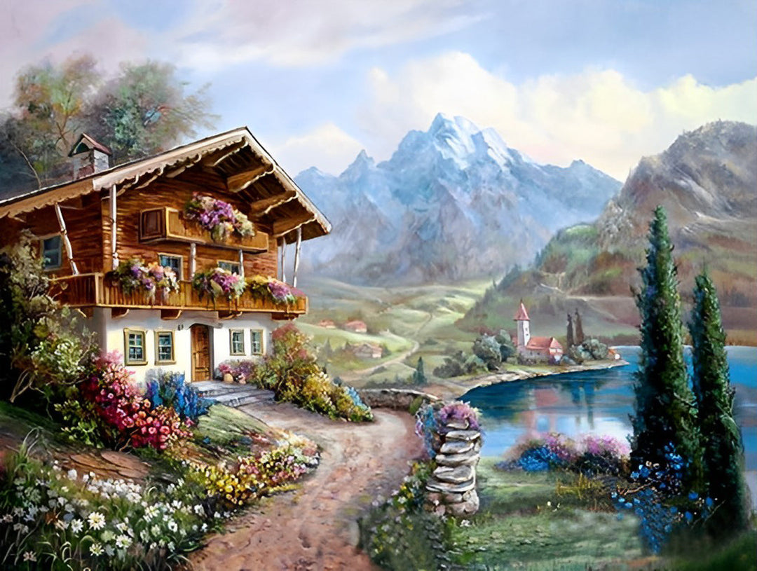 Een Hutje tegen de Berg Diamond Painting
