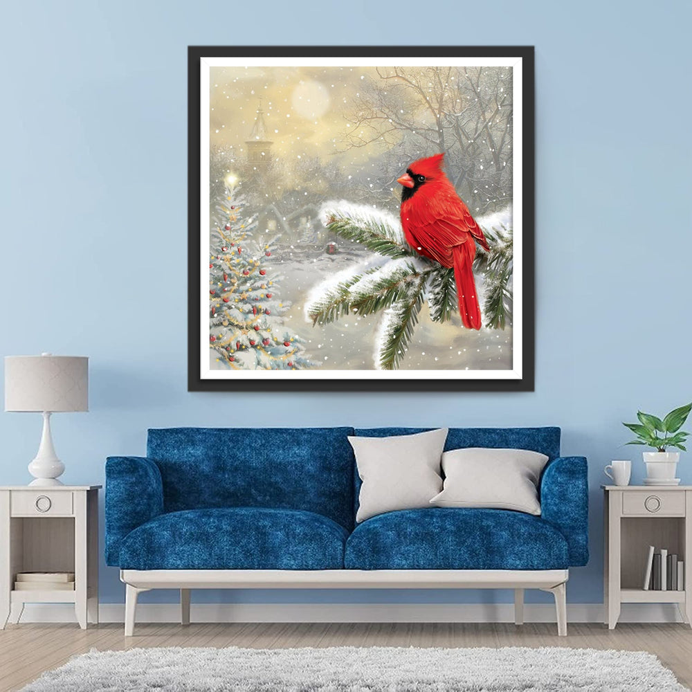 Een Kardinaal op een Ceder Diamond Painting