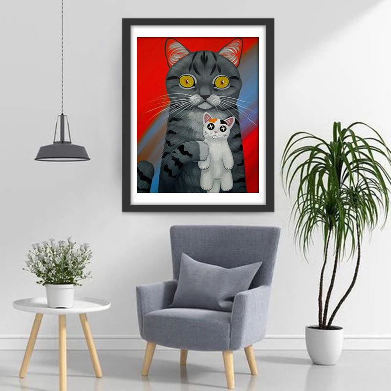 Een Kat die een Kattenpop Vasthoudt Diamond Painting