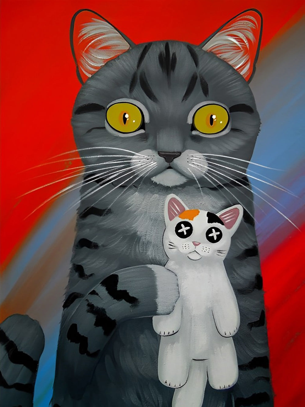 Een Kat die een Kattenpop Vasthoudt Diamond Painting