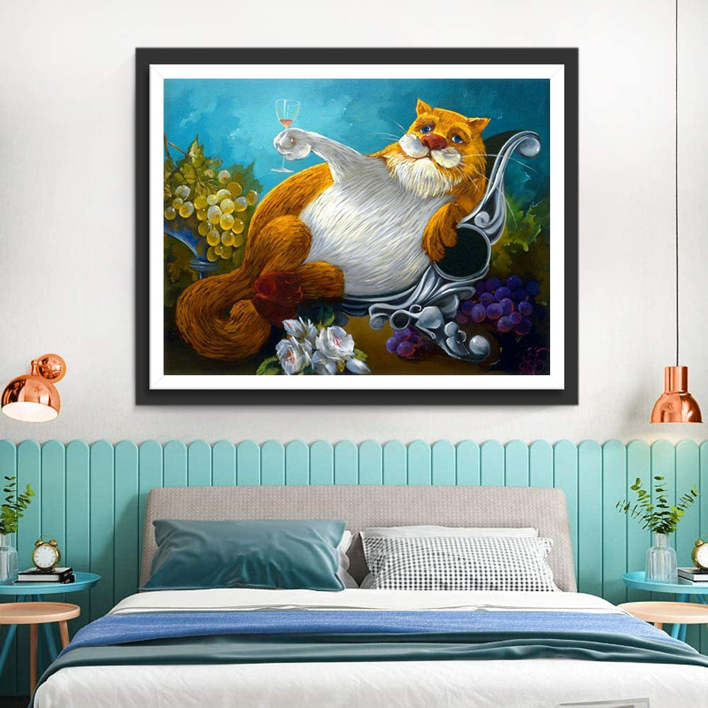 Een Kat die een Kelk Vasthoudt Diamond Painting
