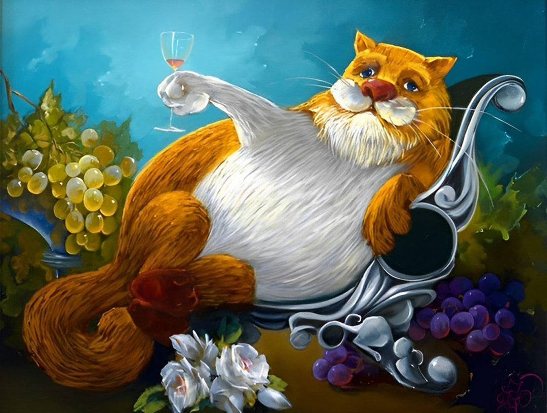 Een Kat die een Kelk Vasthoudt Diamond Painting