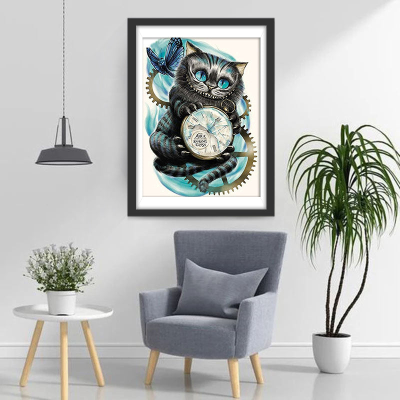 Een Kat die een Klok Vasthoudt Diamond Painting