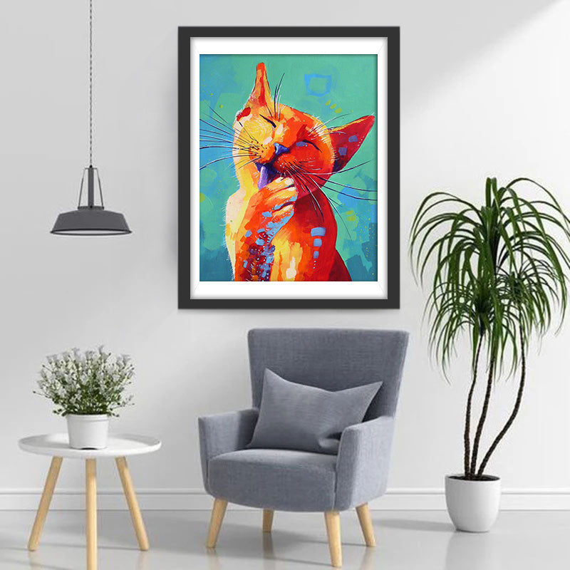 Een Kat die zijn Eigen Poot Likt Diamond Painting