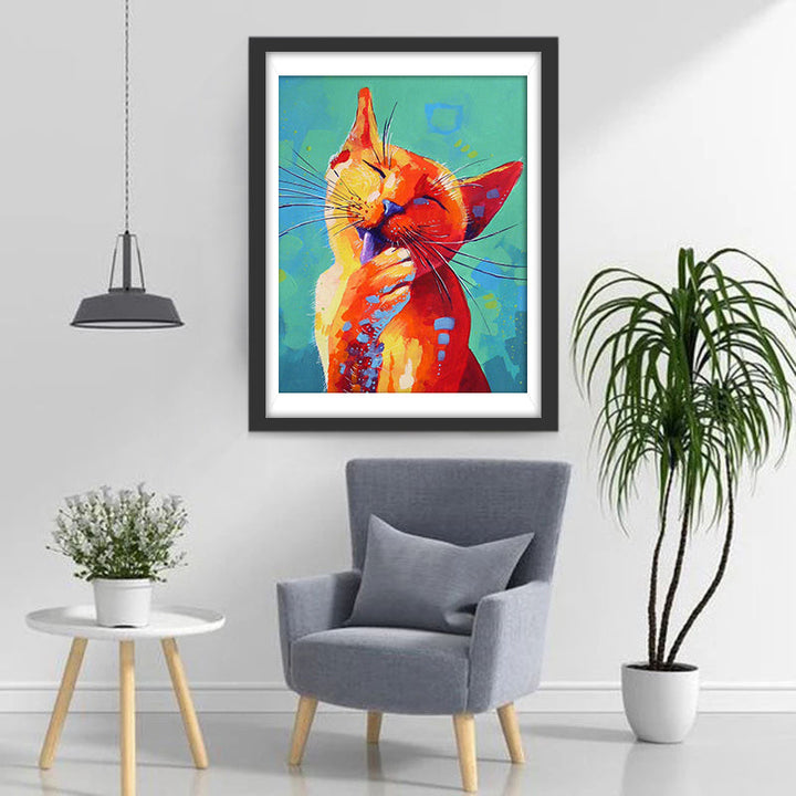 Een Kat die zijn Eigen Poot Likt Diamond Painting