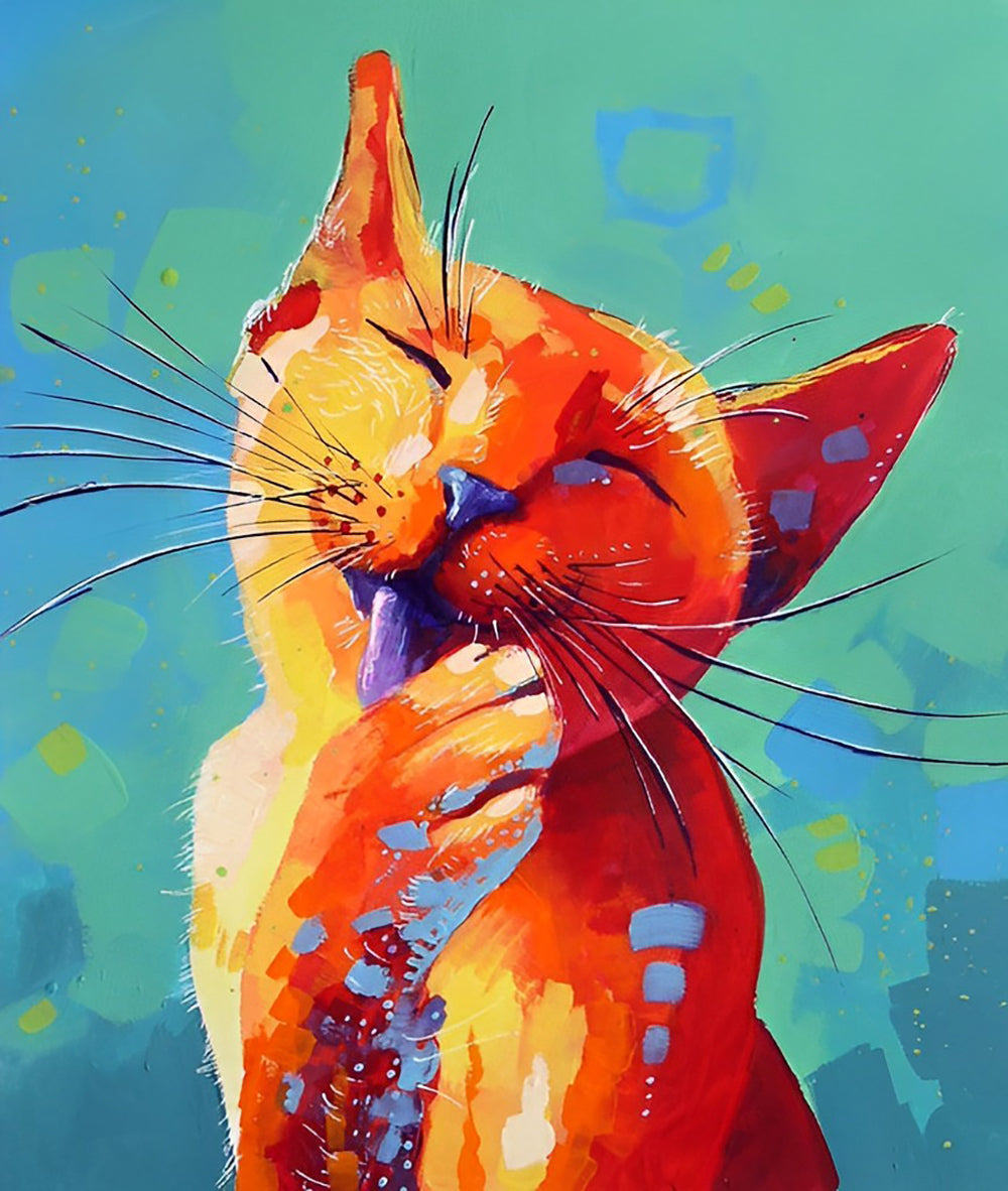 Een Kat die zijn Eigen Poot Likt Diamond Painting