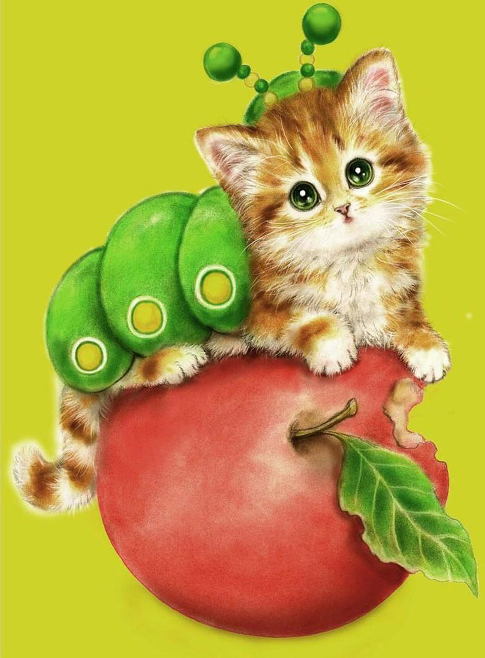 Een Kat in een Slakkenjas op een Appel Diamond Painting
