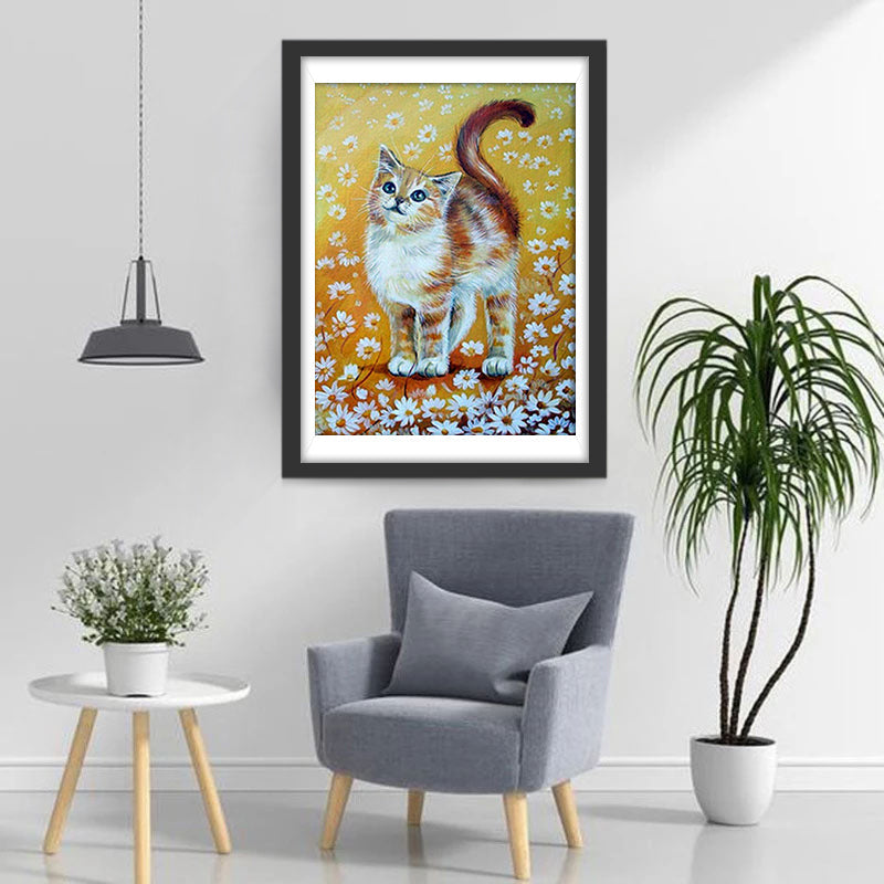 Een Kat in een Veld met Madeliefjes Diamond Painting
