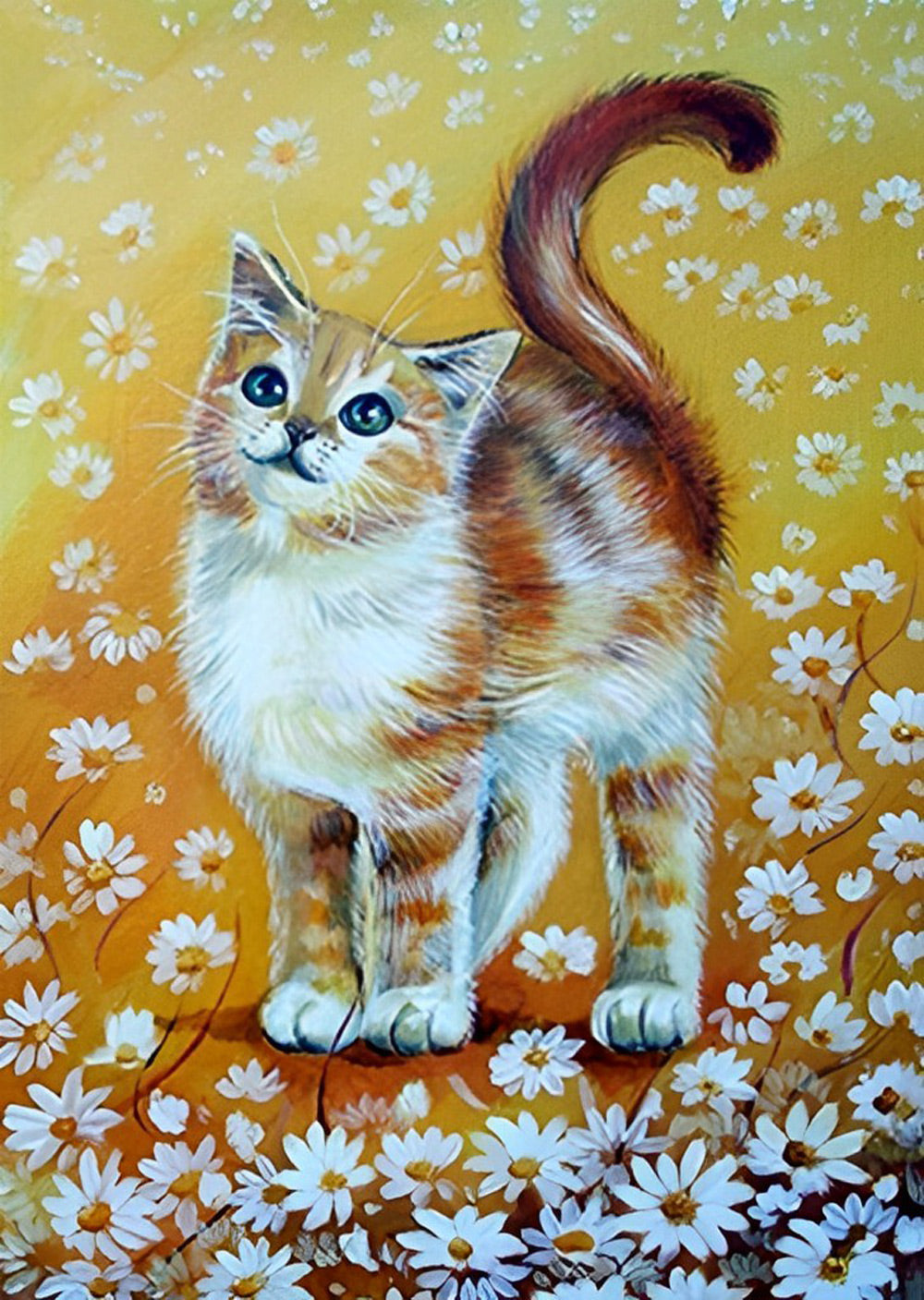 Een Kat in een Veld met Madeliefjes Diamond Painting
