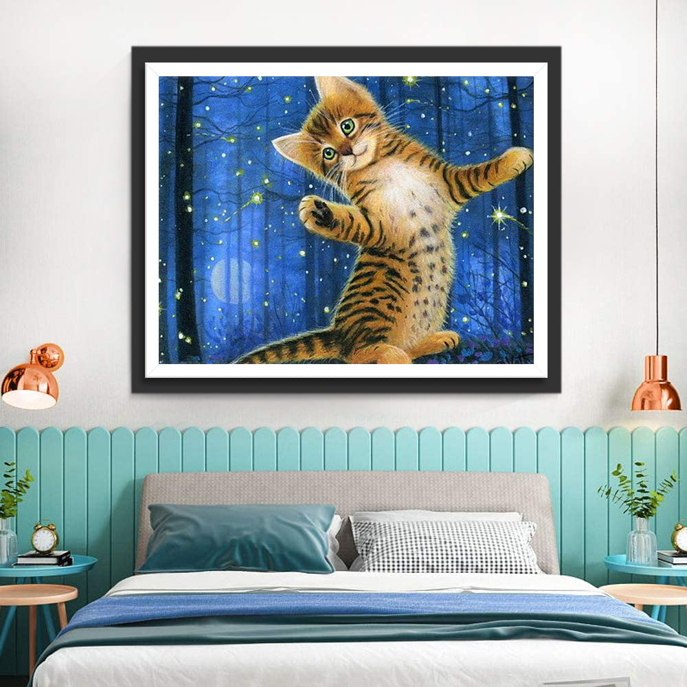 Een Kat in het Gloeiende Bos Diamond Painting