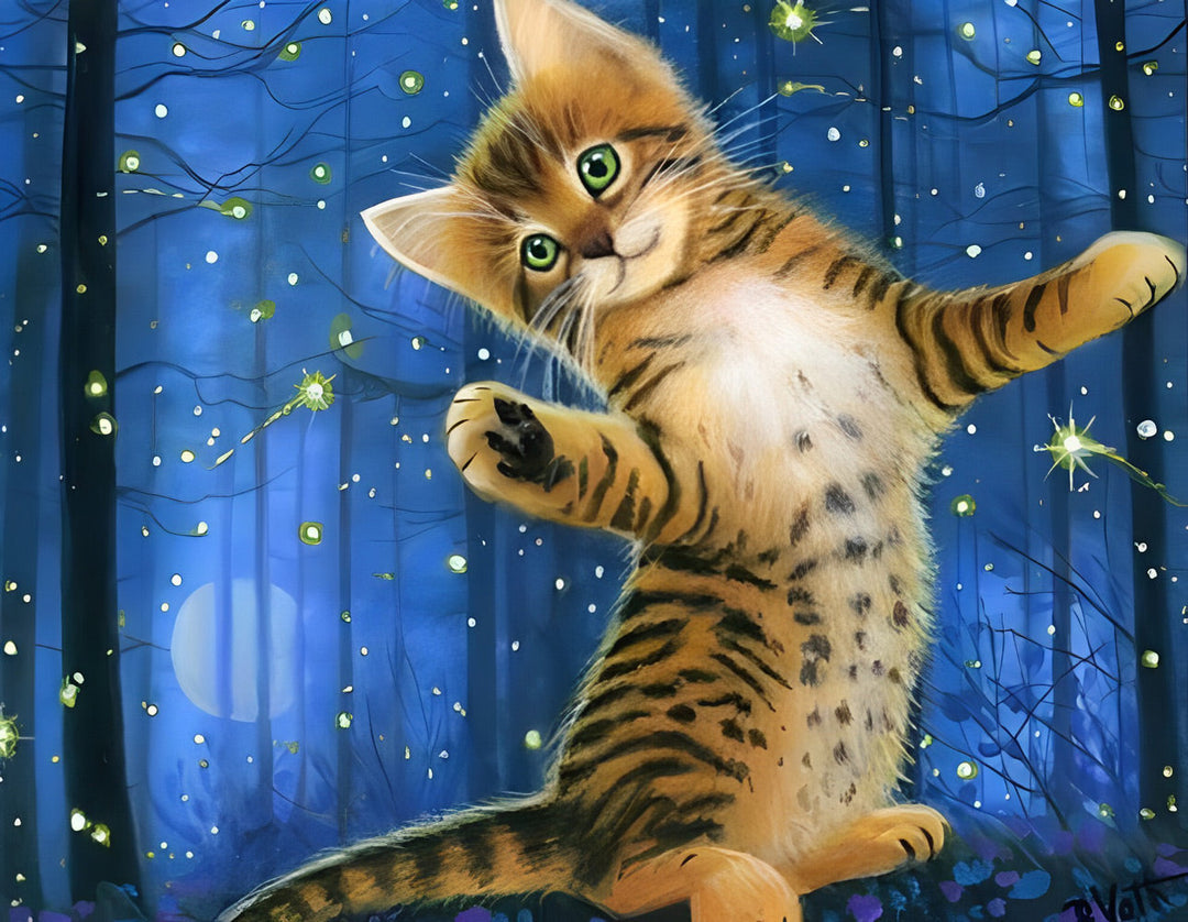 Een Kat in het Gloeiende Bos Diamond Painting