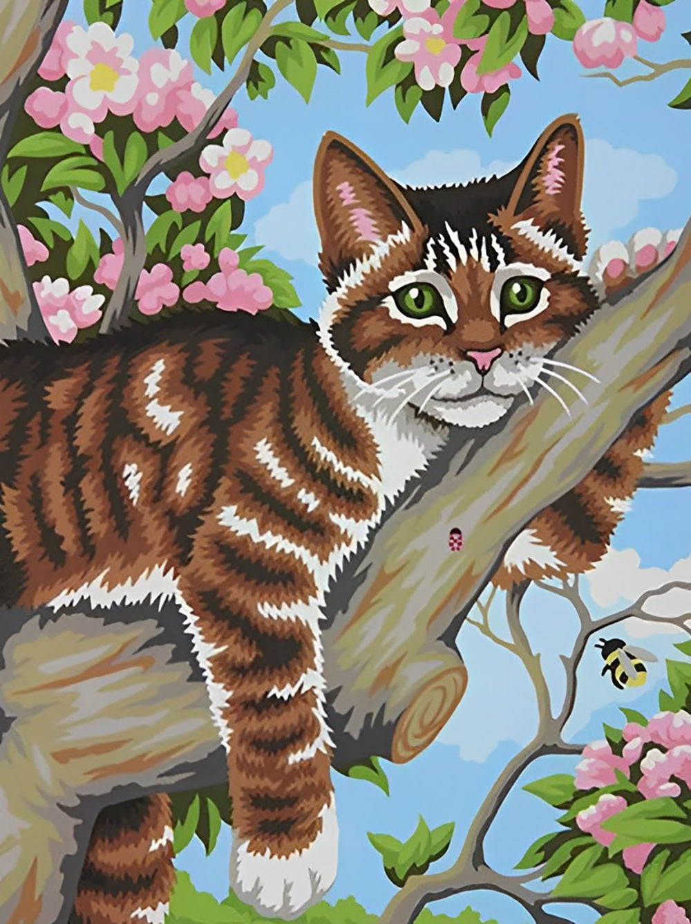 Een Kat Liggend op een Perzikbloesemboom Diamond Painting