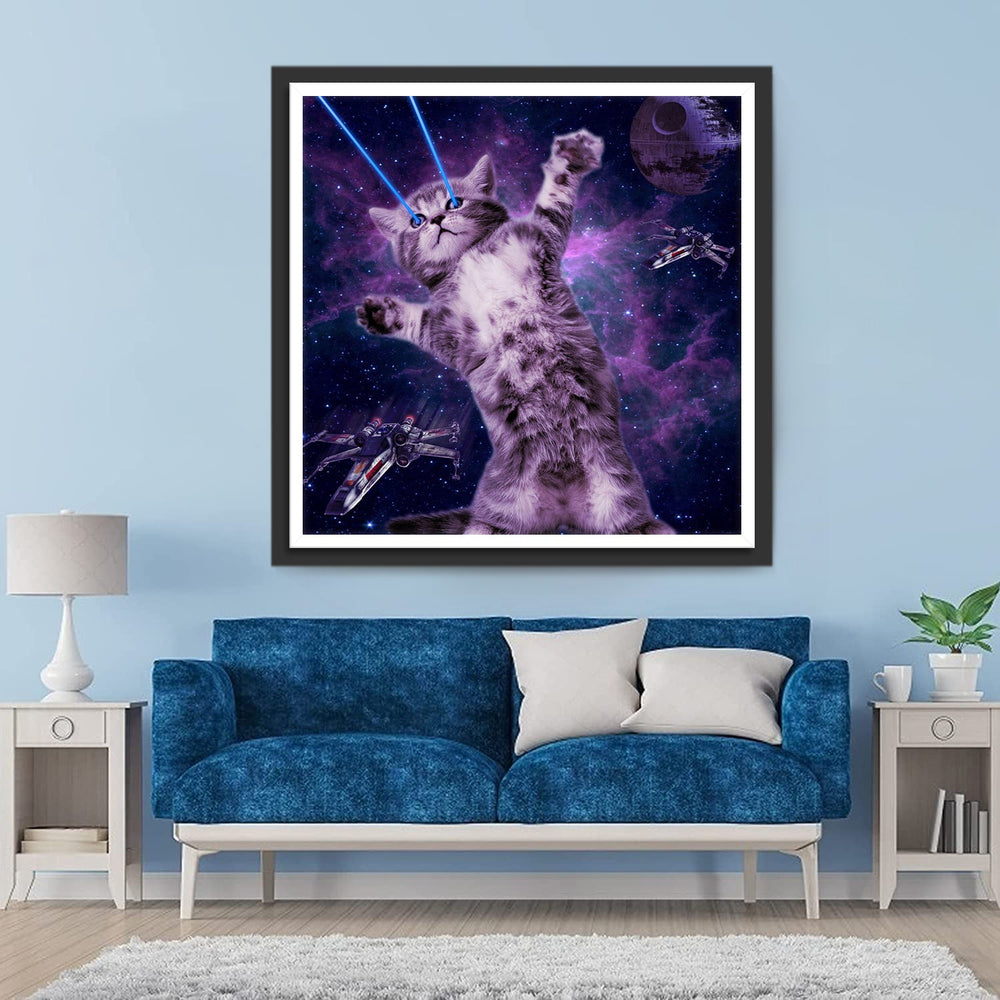 Een Kat met Blauw Licht uit zijn Ogen Diamond Painting